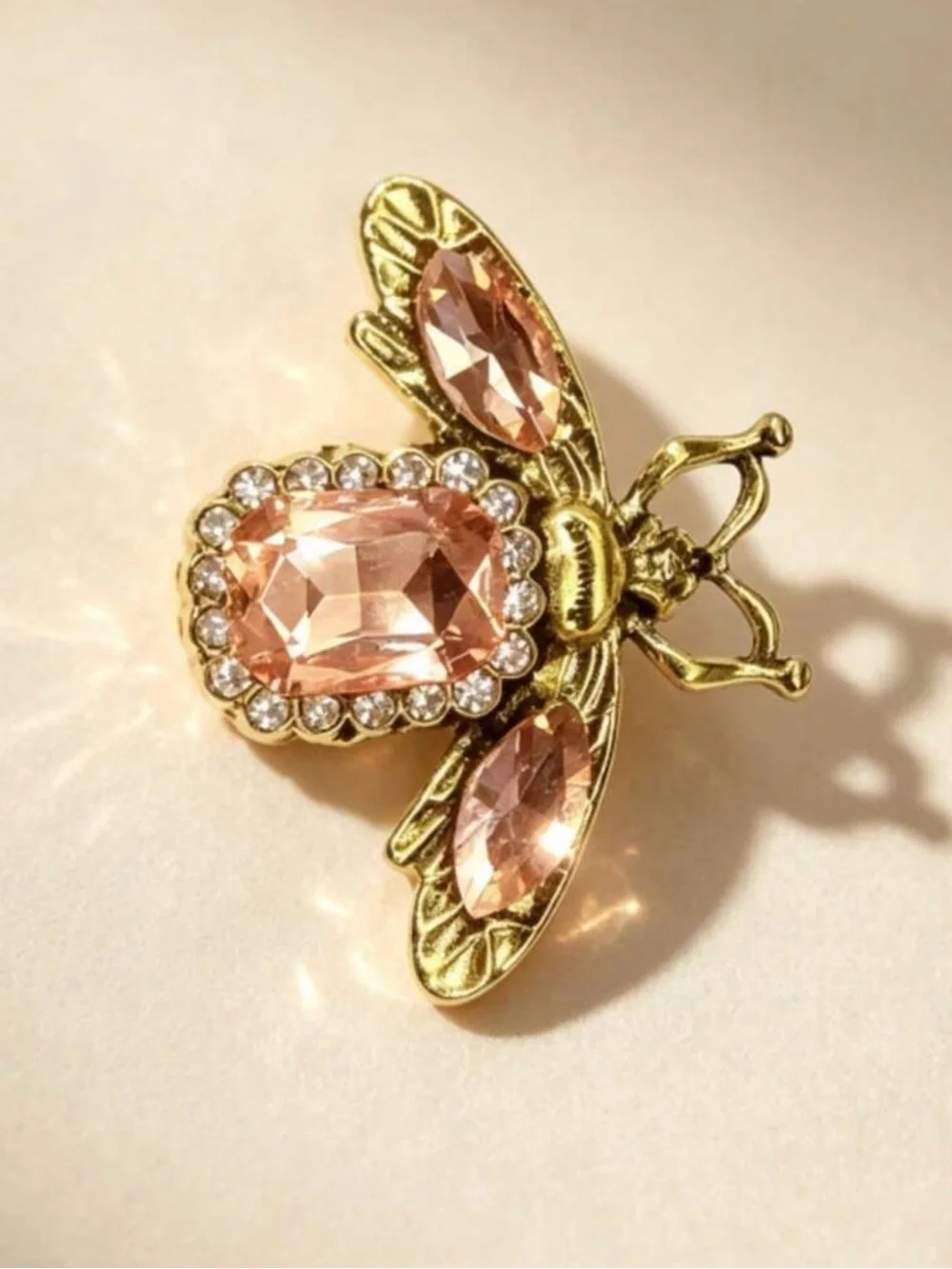Gold Bee Brooch with Pink Gemstones - Women's Jewelry